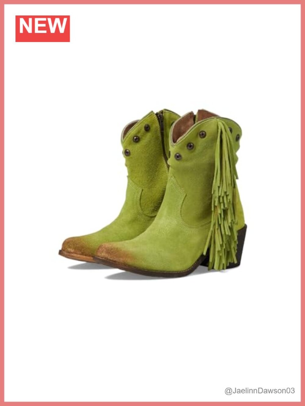 Suede Ankle Western Bootie with Studs & Fringe Round Toe